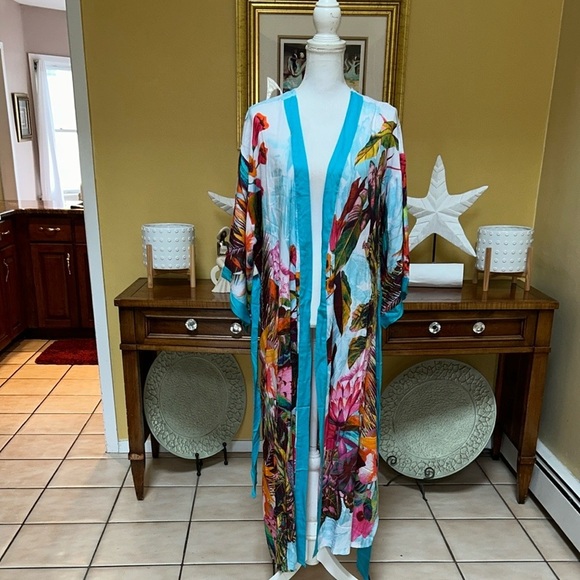 Venus Floral Tropical Boho Kimono Beach Resort Multicolor Swim Cover-Up Md /Lrg - Picture 3 of 14